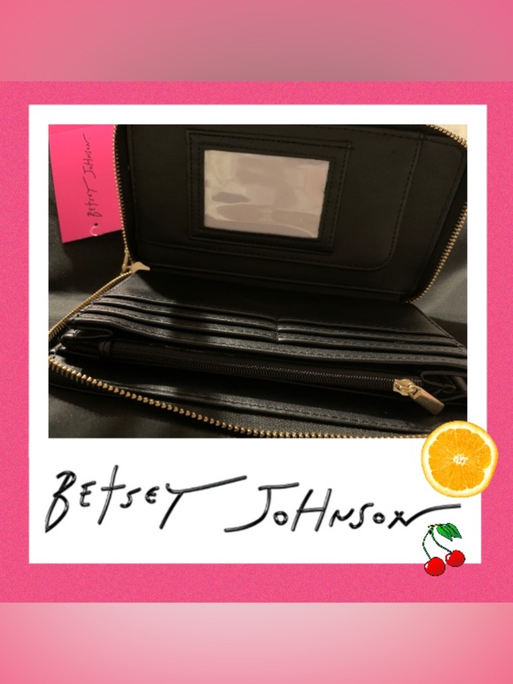 Betsey Johnson Black Fruit-Embroidered Wristlet/Wallet - Picture 3 of 4